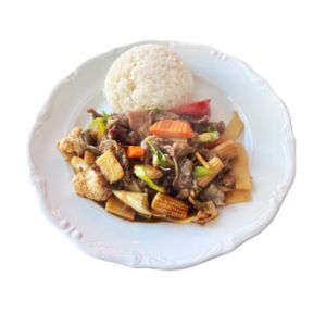 Biff med grönsaker, från restaurang Thai Garden, Sundsvall.