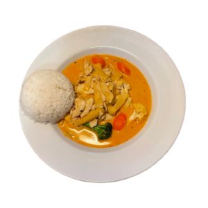 Kyckling med röd curry, från restaurang Thai Garden, Sundsvall.